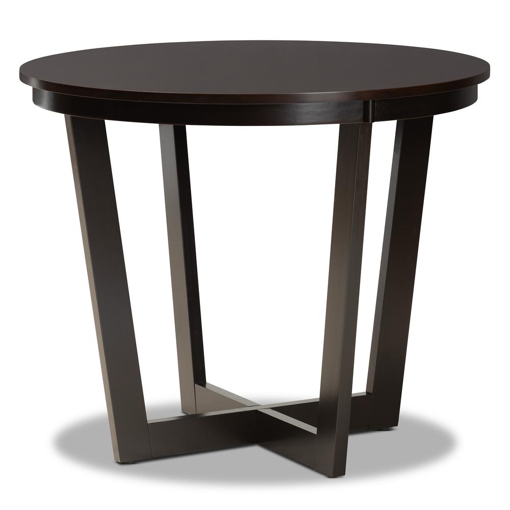 Dark Brown Finished 35-Inch-Wide Round Wood Dining Table. Picture 8