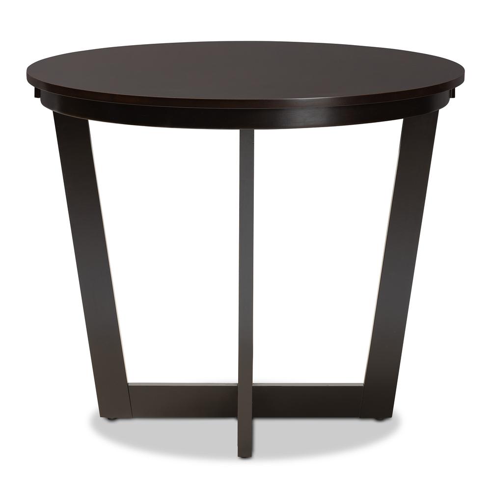 Dark Brown Finished 35-Inch-Wide Round Wood Dining Table. Picture 9