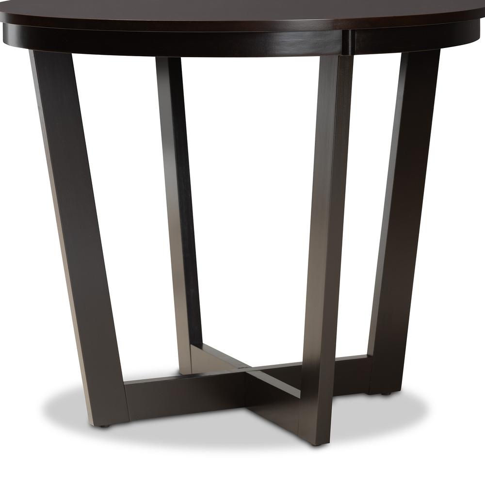 Dark Brown Finished 35-Inch-Wide Round Wood Dining Table. Picture 11