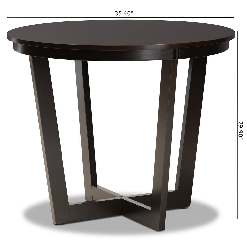 Dark Brown Finished 35-Inch-Wide Round Wood Dining Table. Picture 14
