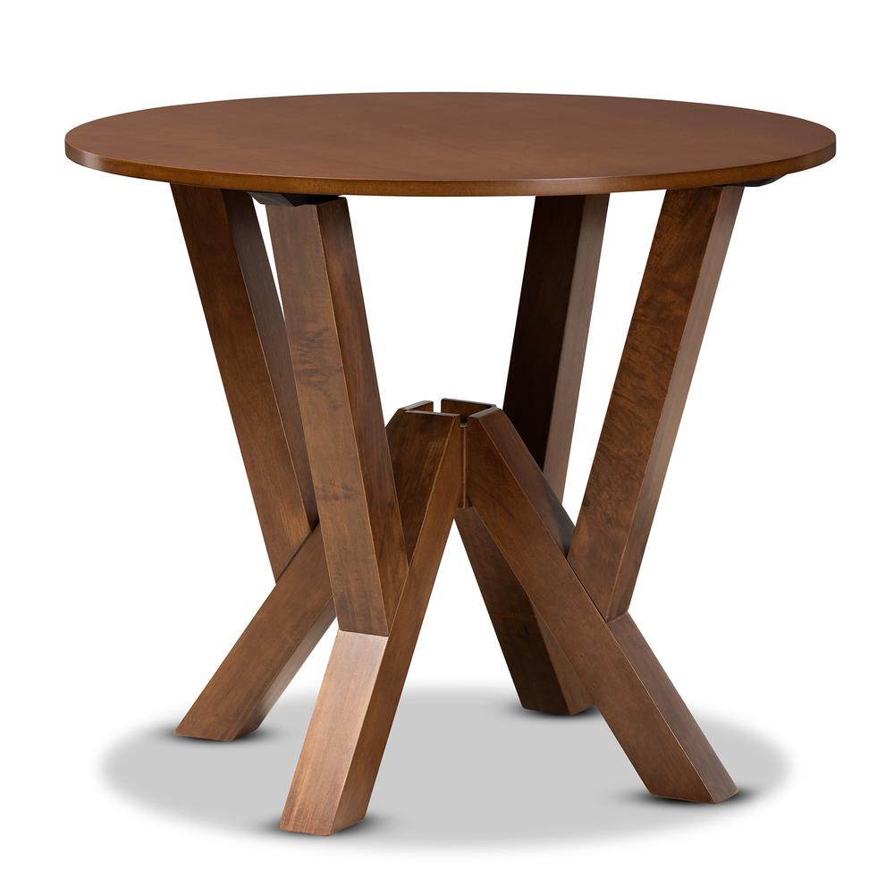 Walnut Brown Finished 35-Inch-Wide Round Wood Dining Table. Picture 8