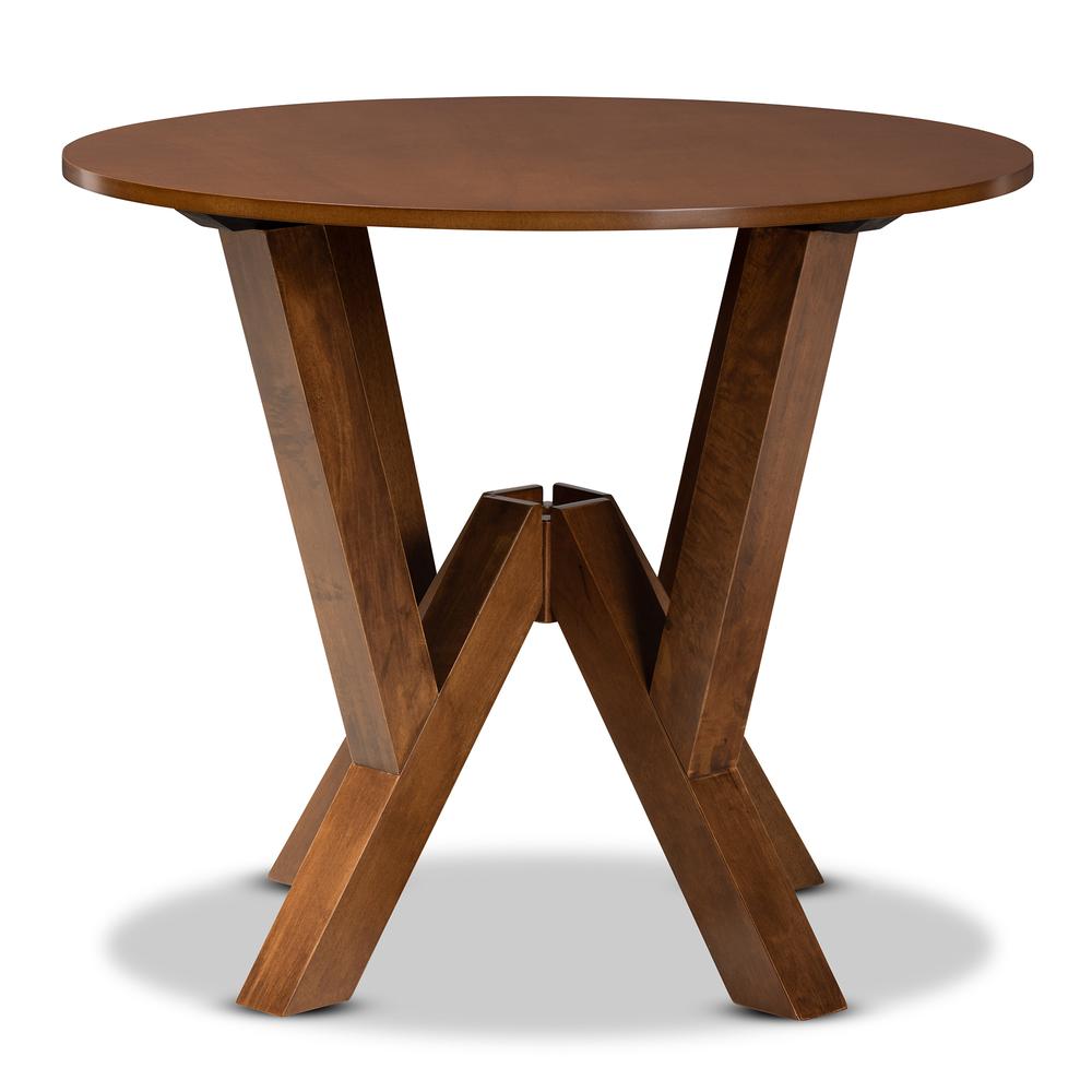 Walnut Brown Finished 35-Inch-Wide Round Wood Dining Table. Picture 9