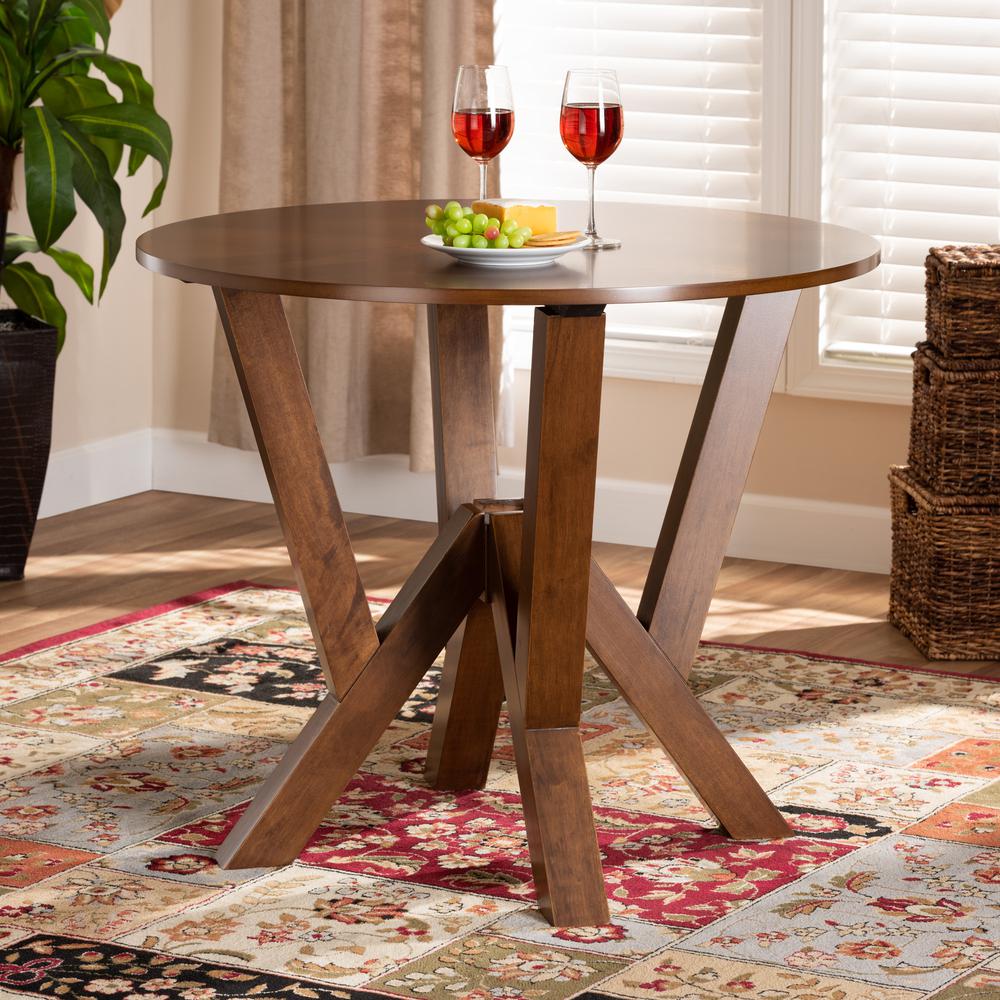 Walnut Brown Finished 35-Inch-Wide Round Wood Dining Table. Picture 12