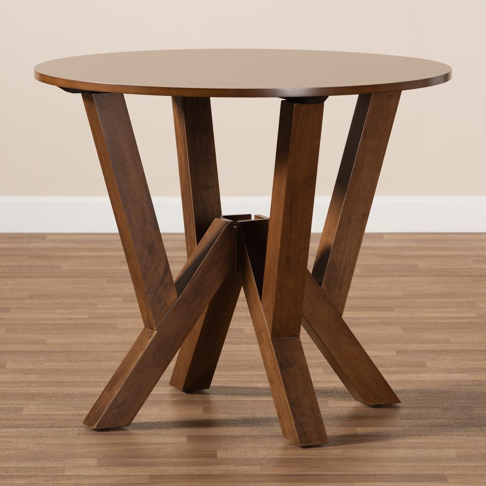 Walnut Brown Finished 35-Inch-Wide Round Wood Dining Table. Picture 13