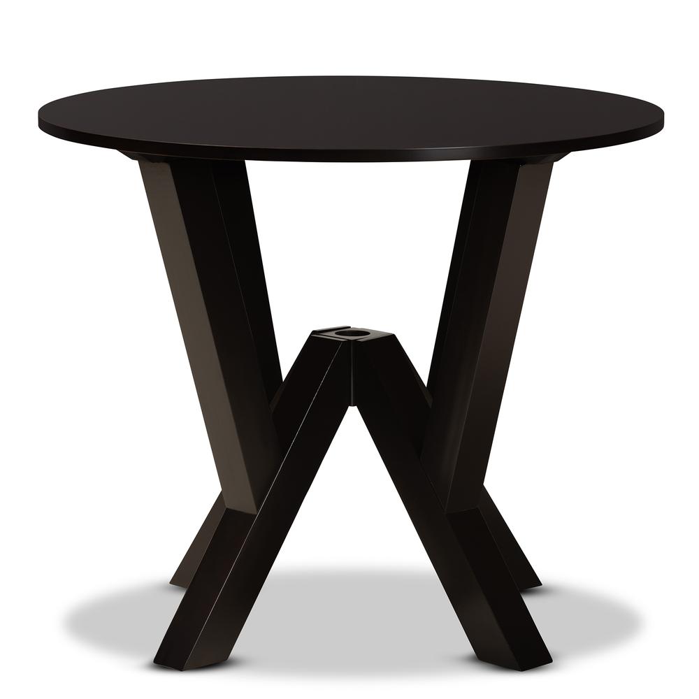Dark Brown Finished 35-Inch-Wide Round Wood Dining Table. Picture 9