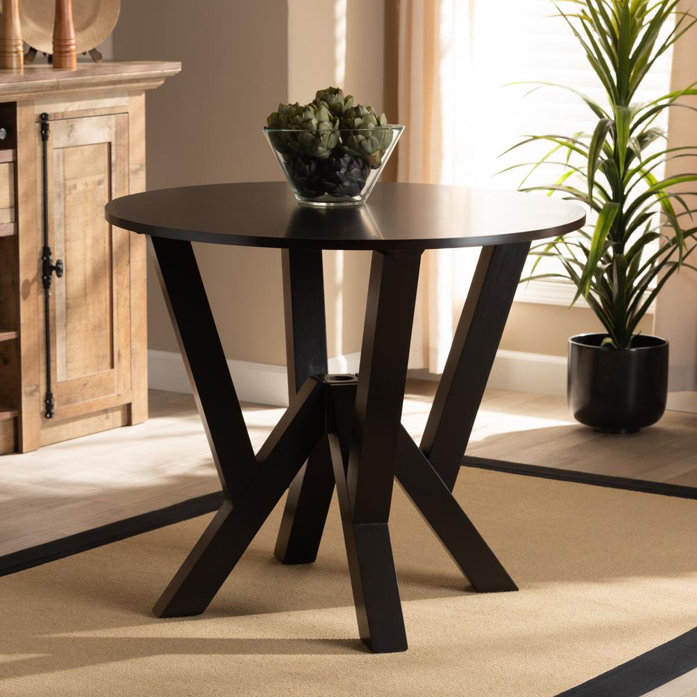 Dark Brown Finished 35-Inch-Wide Round Wood Dining Table. Picture 12