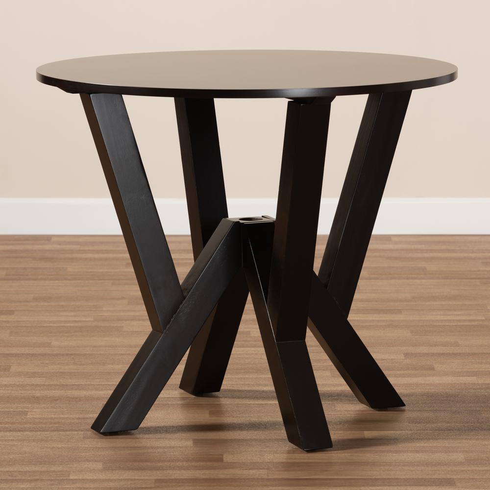 Dark Brown Finished 35-Inch-Wide Round Wood Dining Table. Picture 13