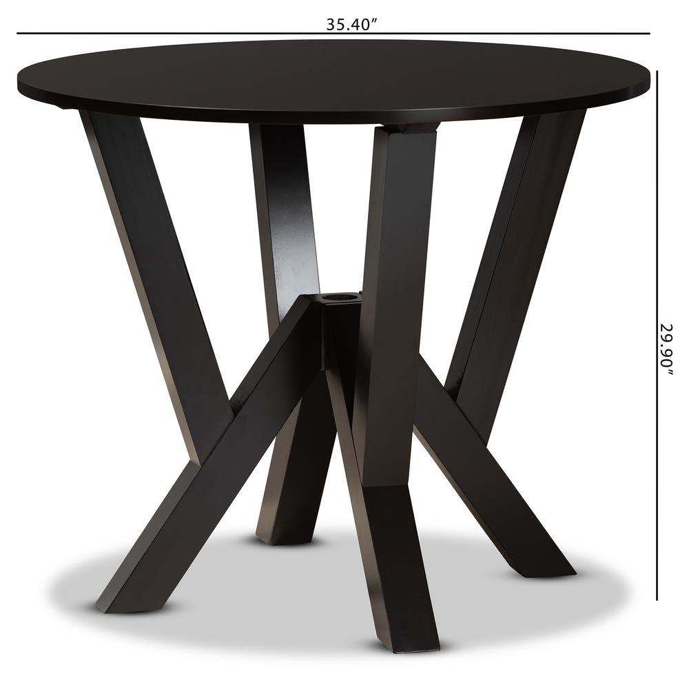 Dark Brown Finished 35-Inch-Wide Round Wood Dining Table. Picture 14