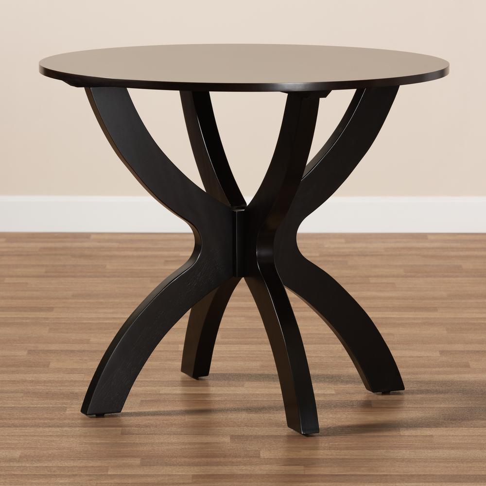 Dark Brown Finished 35-Inch-Wide Round Wood Dining Table. Picture 13