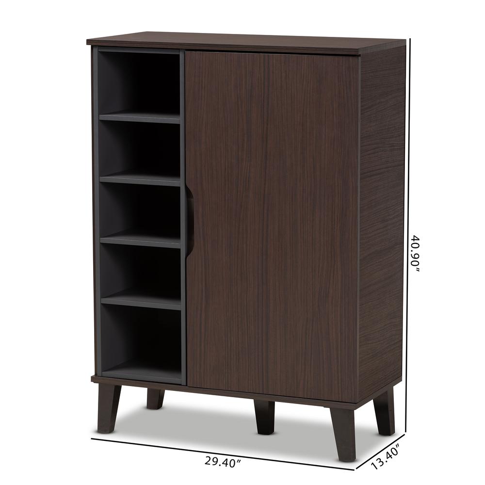 Two-Tone Dark Brown and Grey Finished Wood 1-Door Shoe Cabinet. Picture 20