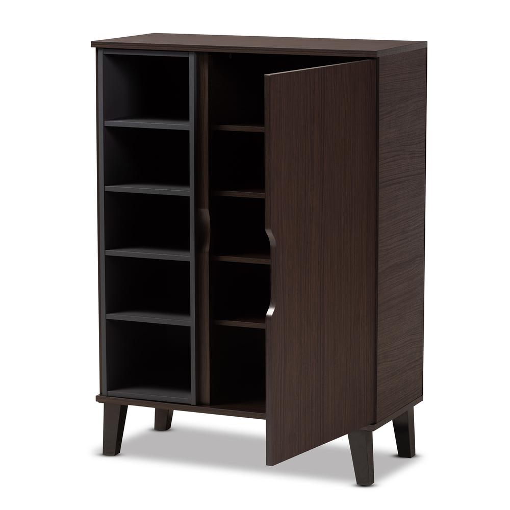 Two-Tone Dark Brown and Grey Finished Wood 1-Door Shoe Cabinet. Picture 12