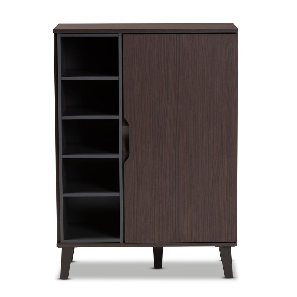 Two-Tone Dark Brown and Grey Finished Wood 1-Door Shoe Cabinet. Picture 13