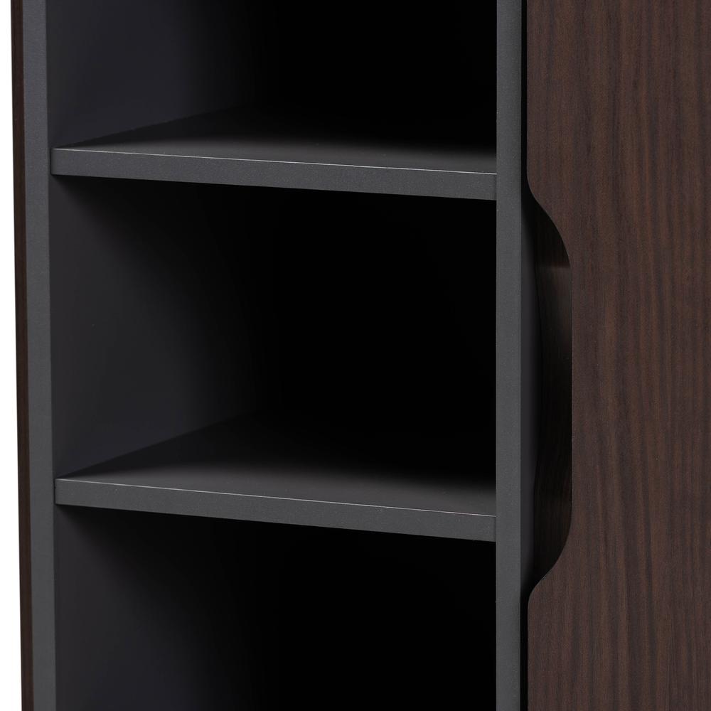 Two-Tone Dark Brown and Grey Finished Wood 1-Door Shoe Cabinet. Picture 15