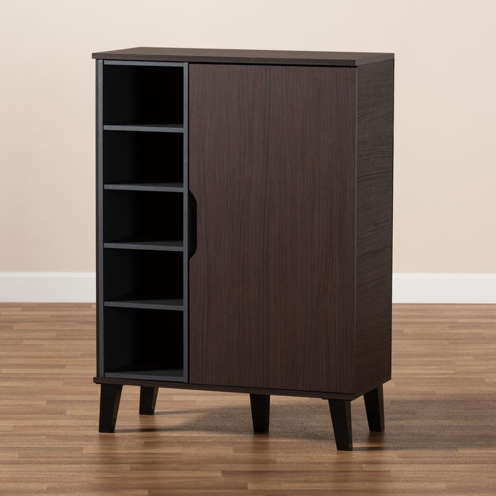 Two-Tone Dark Brown and Grey Finished Wood 1-Door Shoe Cabinet. Picture 19