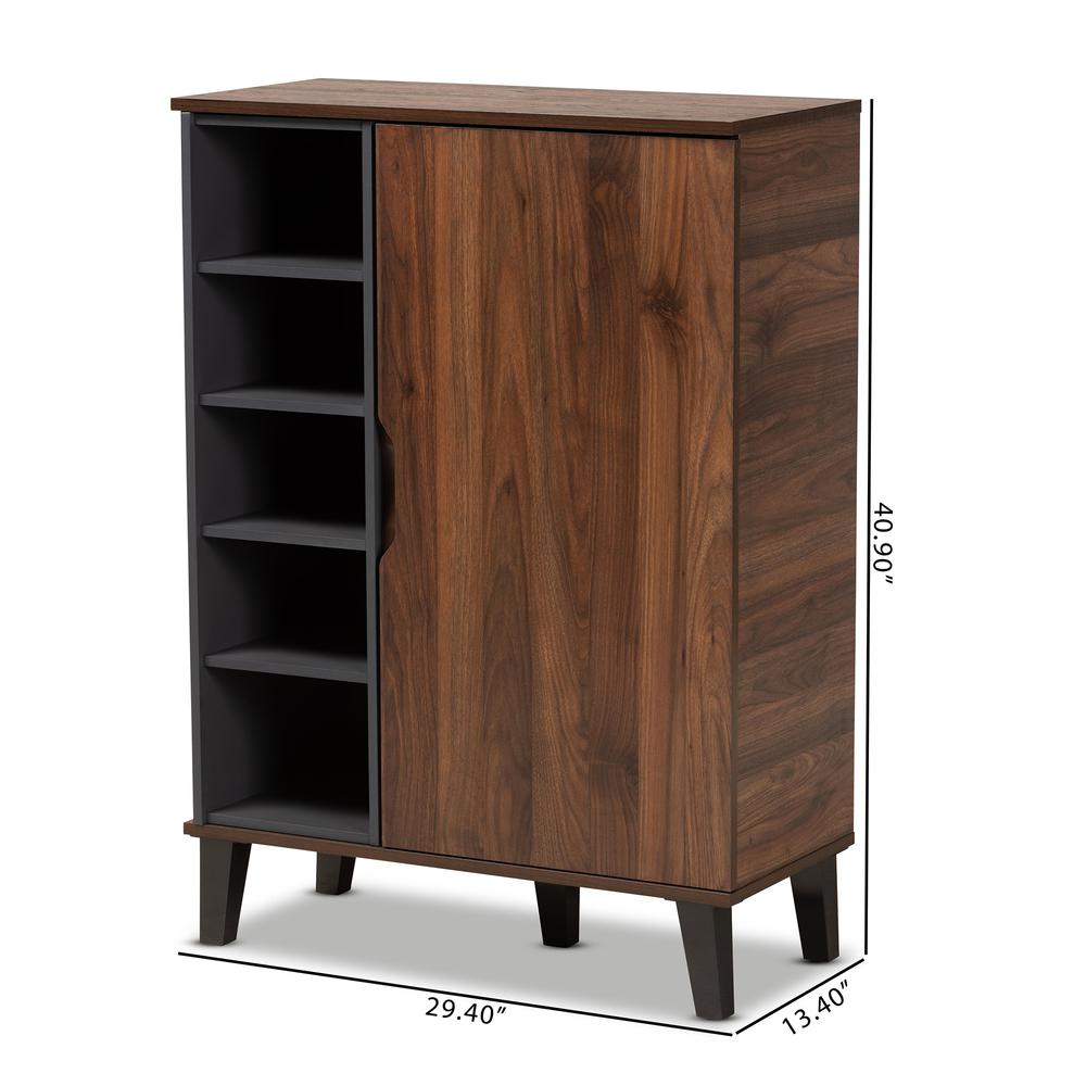 Two-Tone Walnut Brown and Grey Finished Wood 1-Door Shoe Cabinet. Picture 20