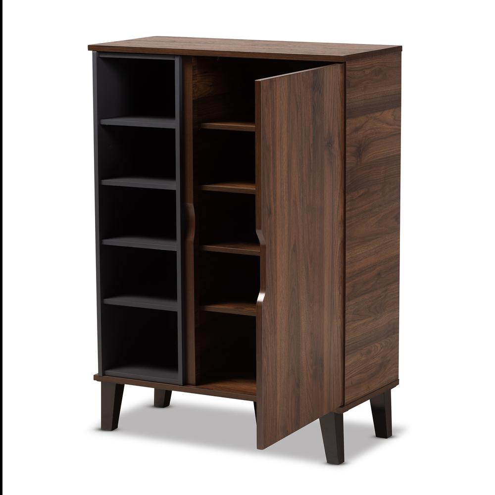 Two-Tone Walnut Brown and Grey Finished Wood 1-Door Shoe Cabinet. Picture 12