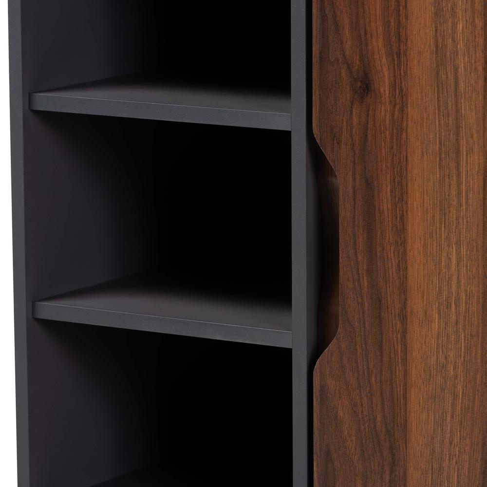 Two-Tone Walnut Brown and Grey Finished Wood 1-Door Shoe Cabinet. Picture 15