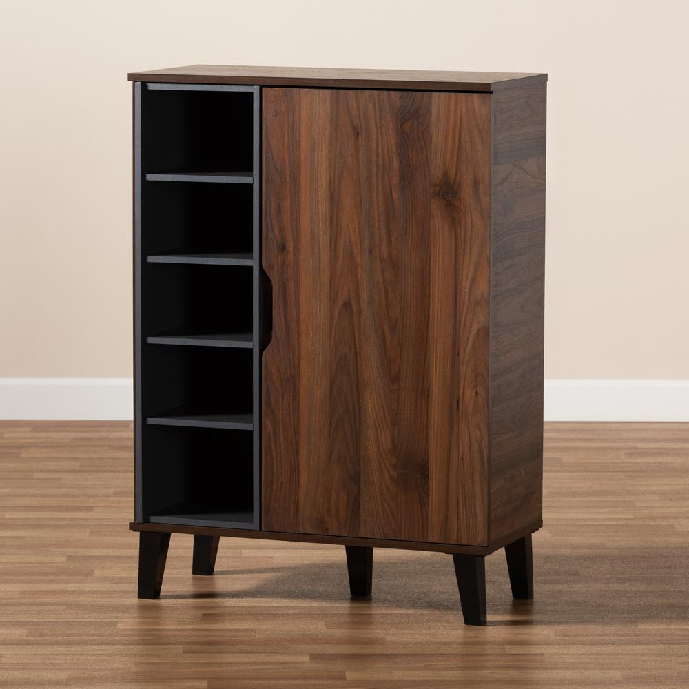 Two-Tone Walnut Brown and Grey Finished Wood 1-Door Shoe Cabinet. Picture 19