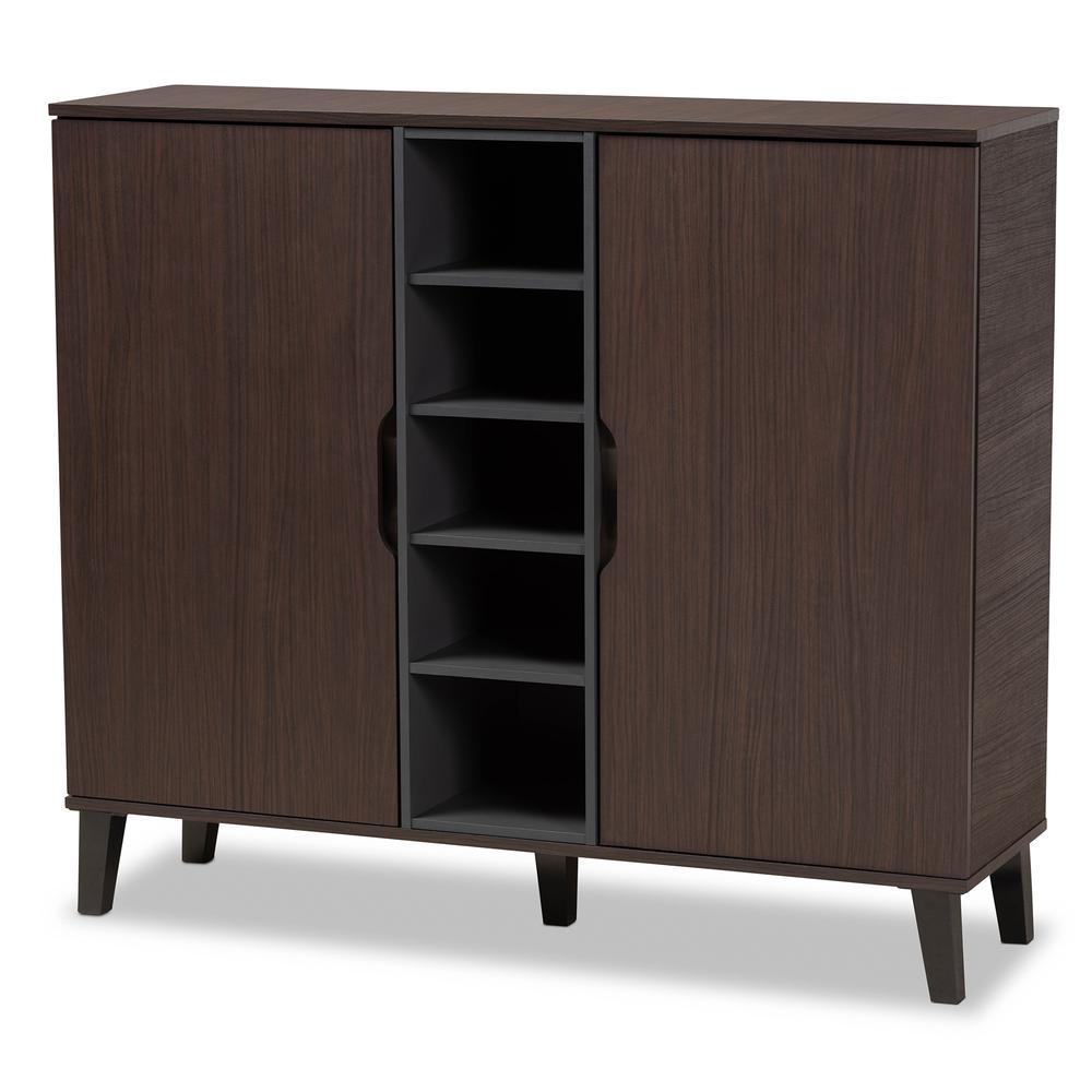 Two-Tone Dark Brown and Grey Finished Wood 2-Door Shoe Cabinet. Picture 11