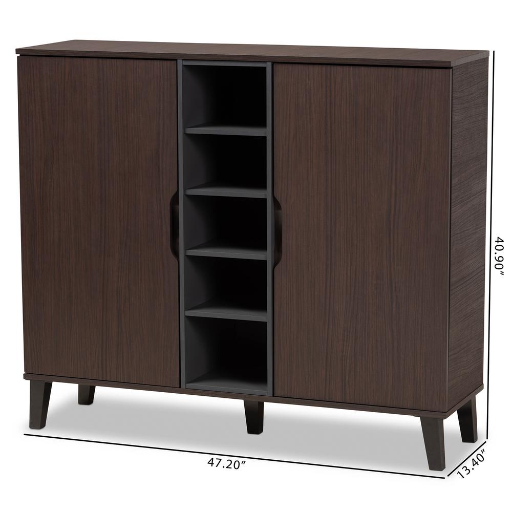 Two-Tone Dark Brown and Grey Finished Wood 2-Door Shoe Cabinet. Picture 20