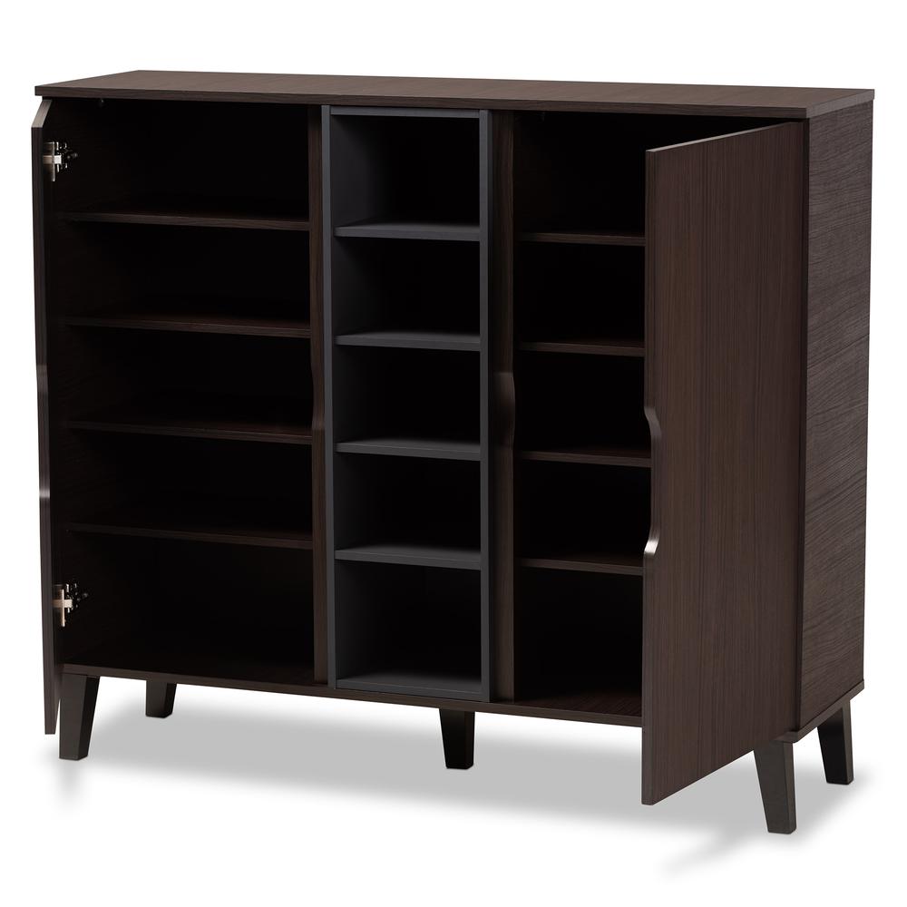 Two-Tone Dark Brown and Grey Finished Wood 2-Door Shoe Cabinet. Picture 12