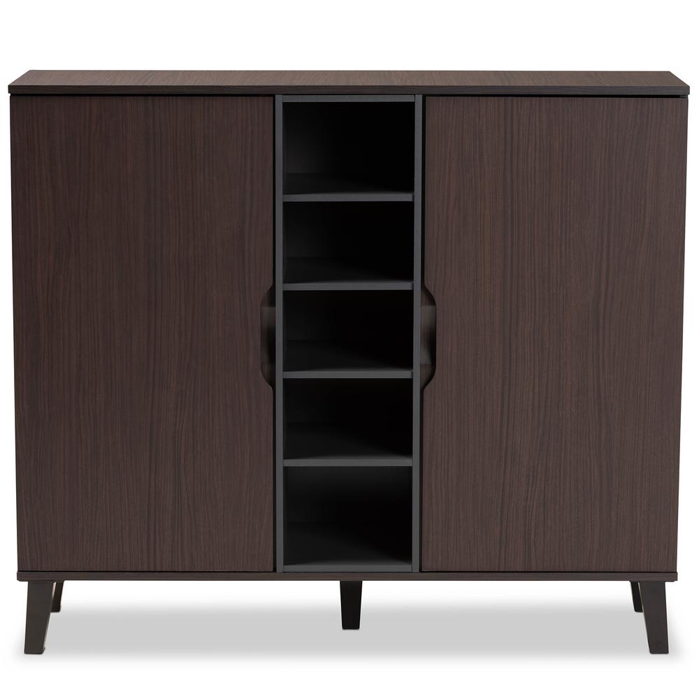 Two-Tone Dark Brown and Grey Finished Wood 2-Door Shoe Cabinet. Picture 13