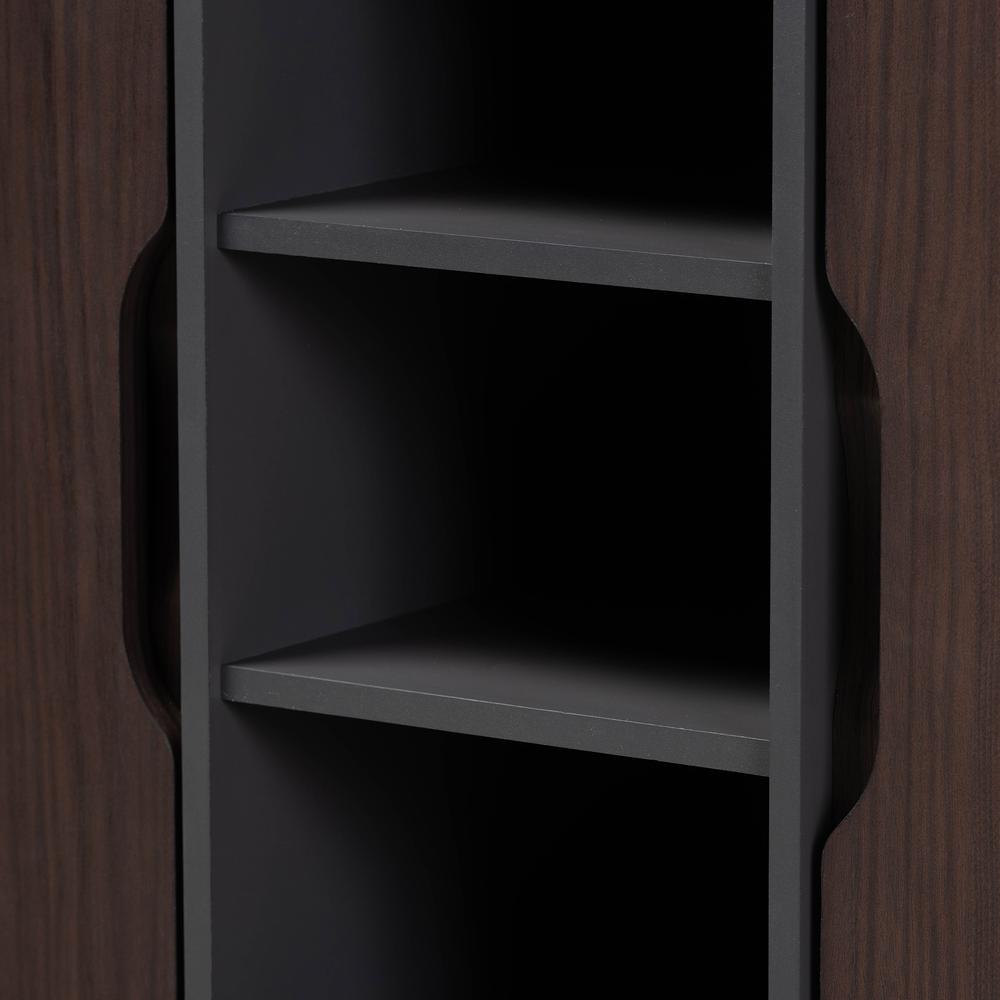 Two-Tone Dark Brown and Grey Finished Wood 2-Door Shoe Cabinet. Picture 15