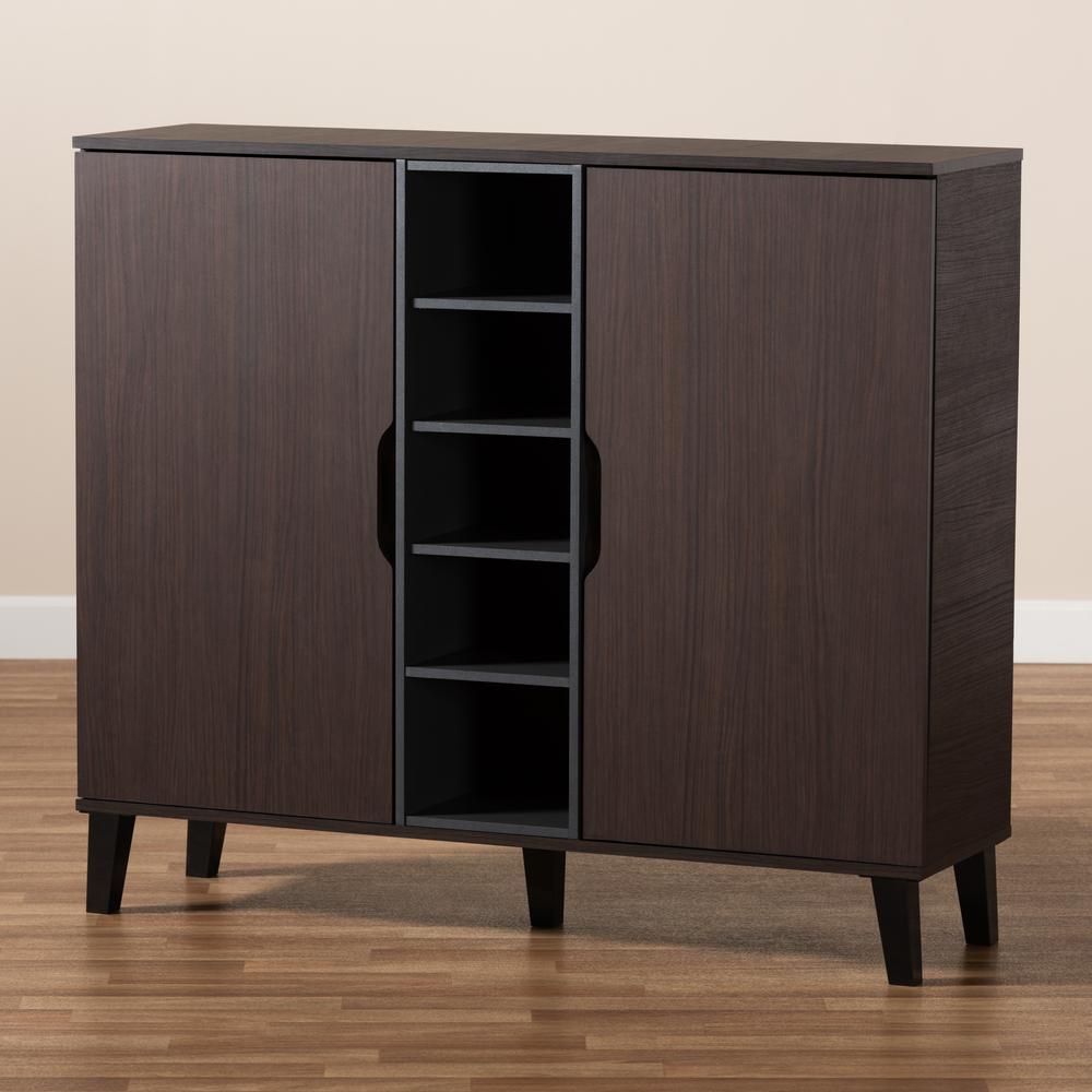 Two-Tone Dark Brown and Grey Finished Wood 2-Door Shoe Cabinet. Picture 19