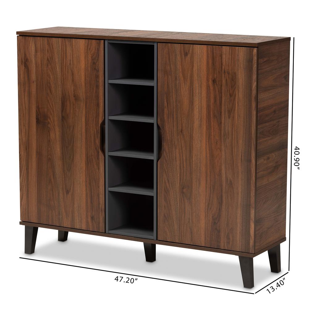 Two-Tone Walnut Brown and Grey Finished Wood 2-Door Shoe Cabinet. Picture 20
