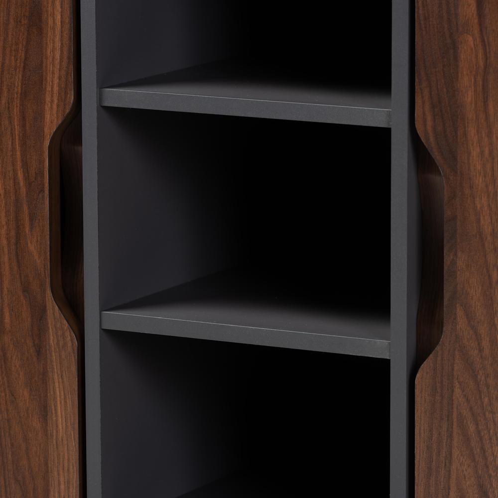 Two-Tone Walnut Brown and Grey Finished Wood 2-Door Shoe Cabinet. Picture 15
