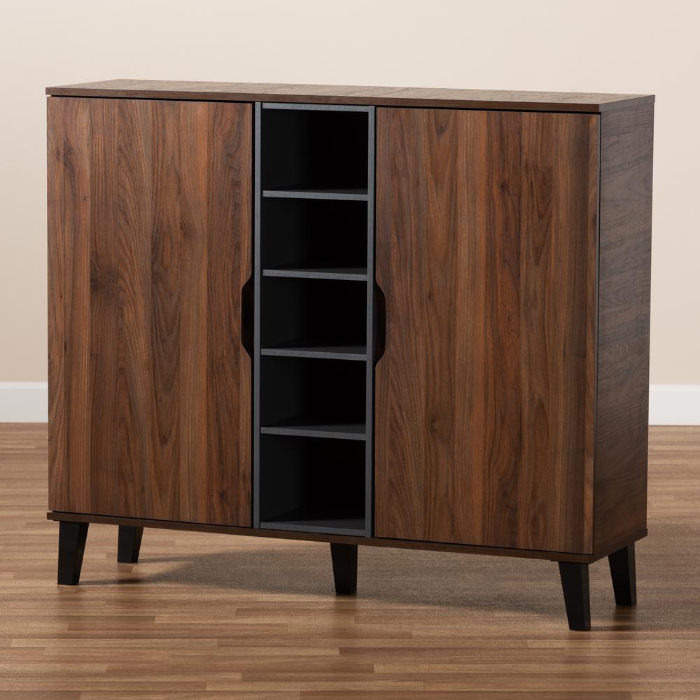 Two-Tone Walnut Brown and Grey Finished Wood 2-Door Shoe Cabinet. Picture 19