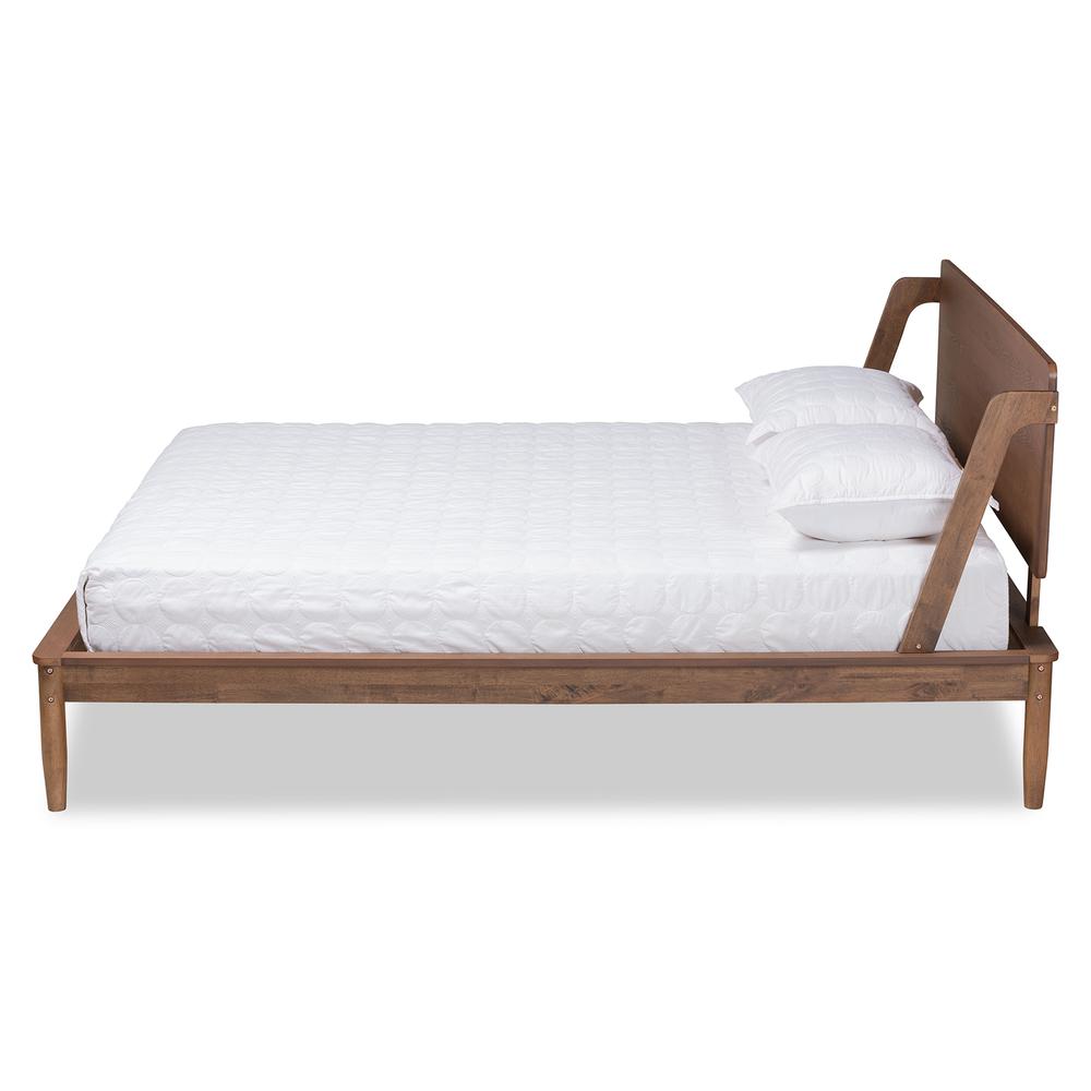 Sadler Mid-Century Modern Ash Walnut Brown Finished Wood Full Size Platform Bed. Picture 12