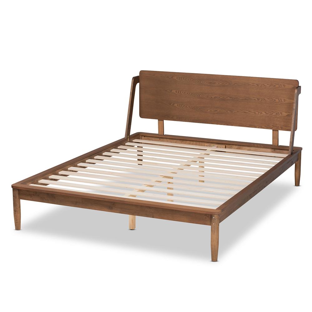 Sadler Mid-Century Modern Ash Walnut Brown Finished Wood Full Size Platform Bed. Picture 13