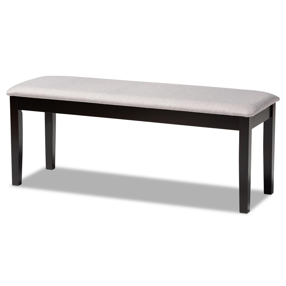 Transitional Grey Fabric Upholstered and Dark Brown Finished Wood Dining Bench. Picture 8