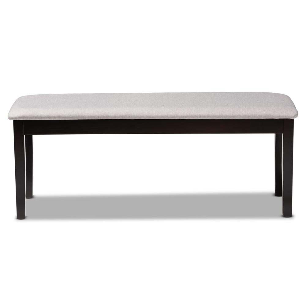 Transitional Grey Fabric Upholstered and Dark Brown Finished Wood Dining Bench. Picture 9
