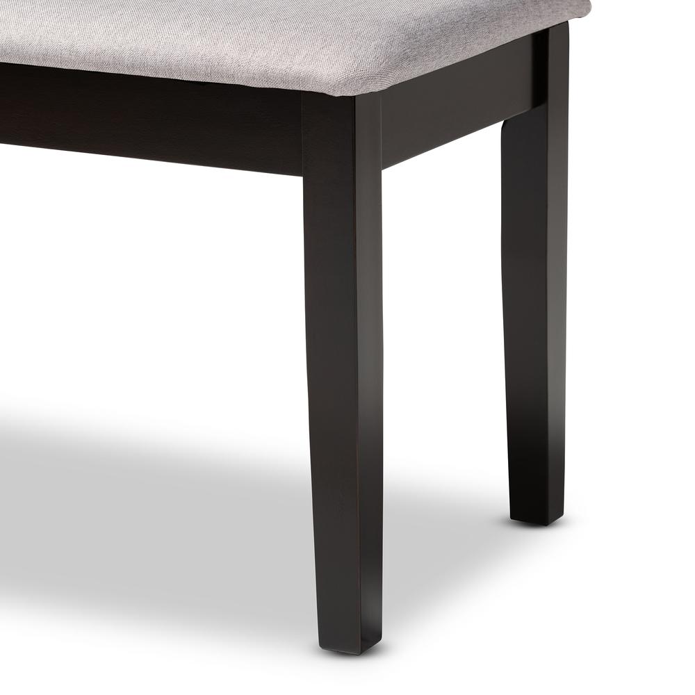 Transitional Grey Fabric Upholstered and Dark Brown Finished Wood Dining Bench. Picture 11