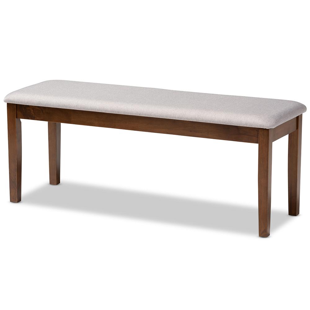 Transitional Grey Fabric Upholstered and Walnut Brown Finished Wood Dining Bench. Picture 8