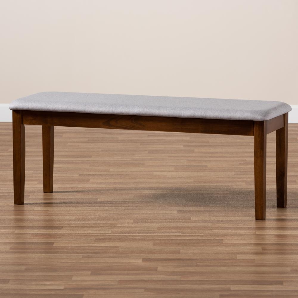 Transitional Grey Fabric Upholstered and Walnut Brown Finished Wood Dining Bench. Picture 13