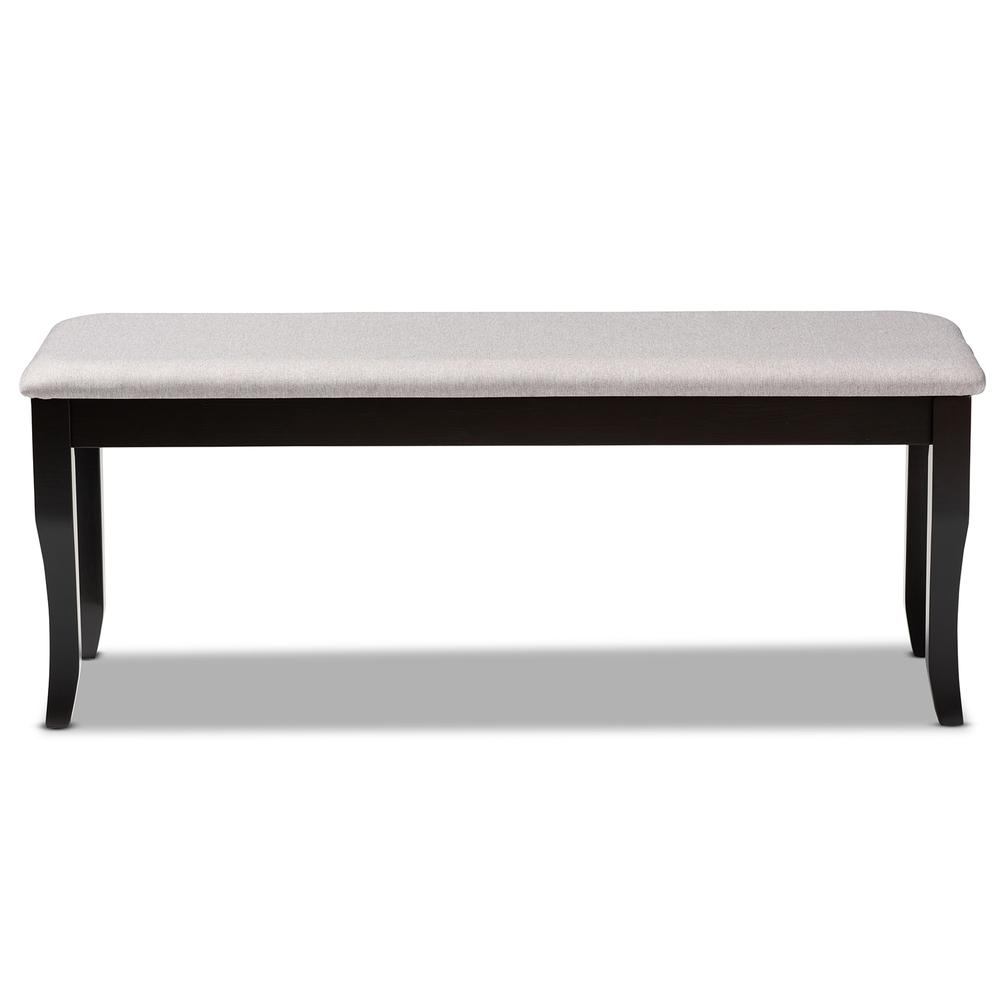 Transitional Grey Fabric Upholstered and Dark Brown Finished Wood Dining Bench. Picture 9
