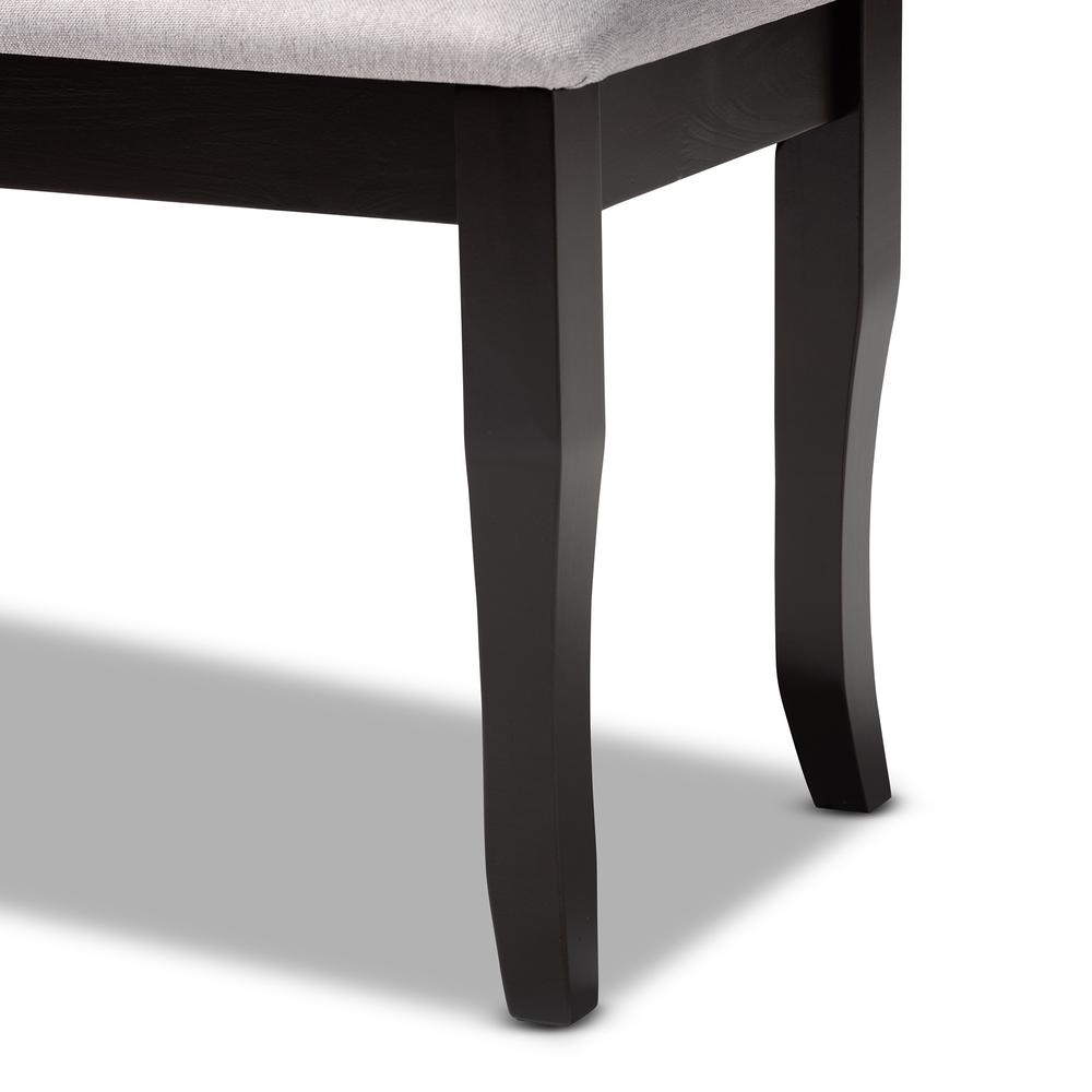 Transitional Grey Fabric Upholstered and Dark Brown Finished Wood Dining Bench. Picture 11
