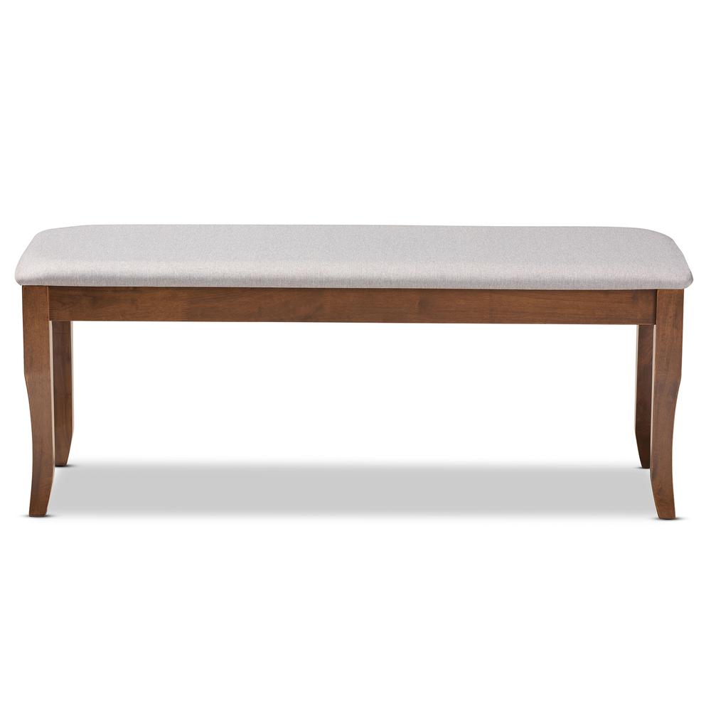 Transitional Grey Fabric Upholstered and Walnut Brown Finished Wood Dining Bench. Picture 9