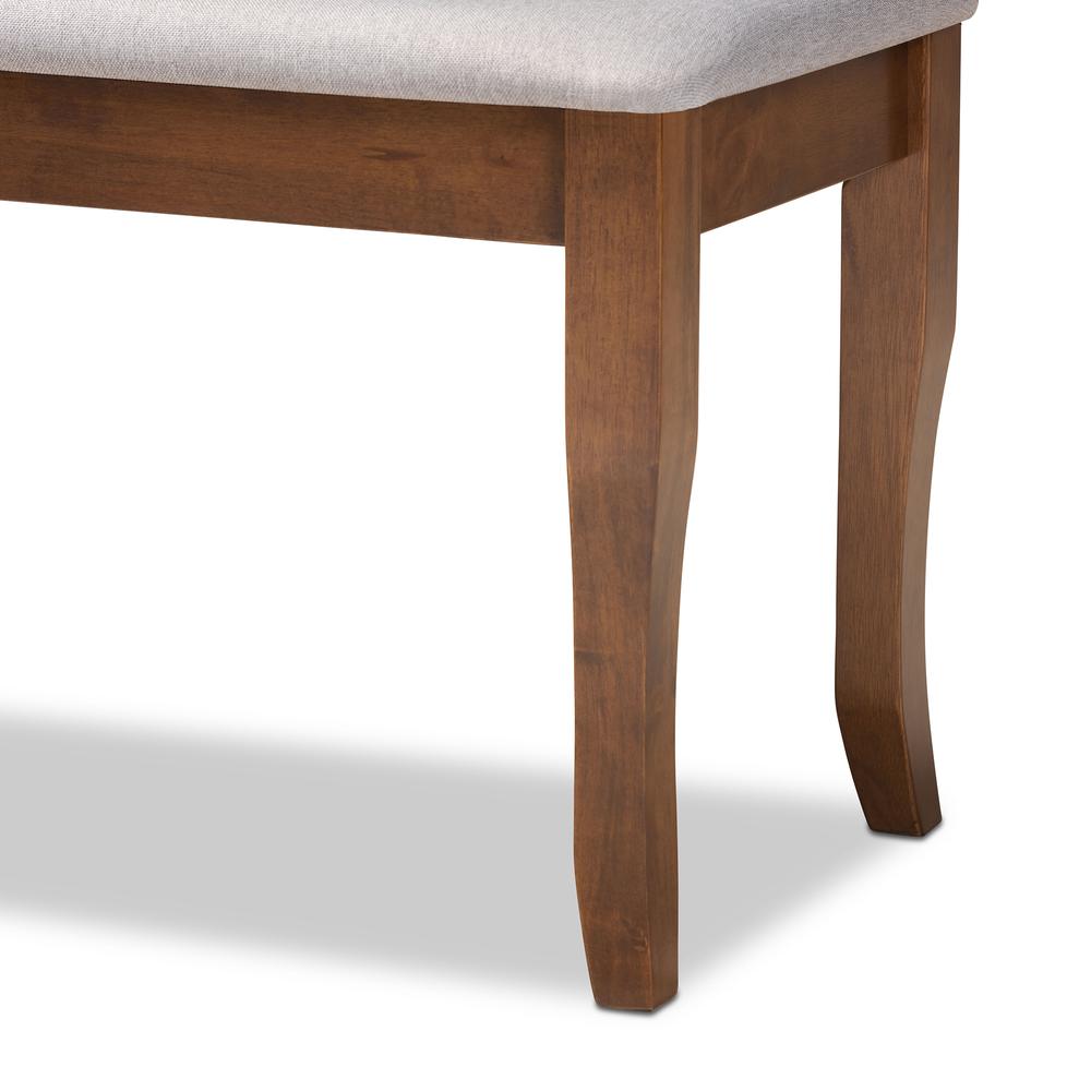 Transitional Grey Fabric Upholstered and Walnut Brown Finished Wood Dining Bench. Picture 11