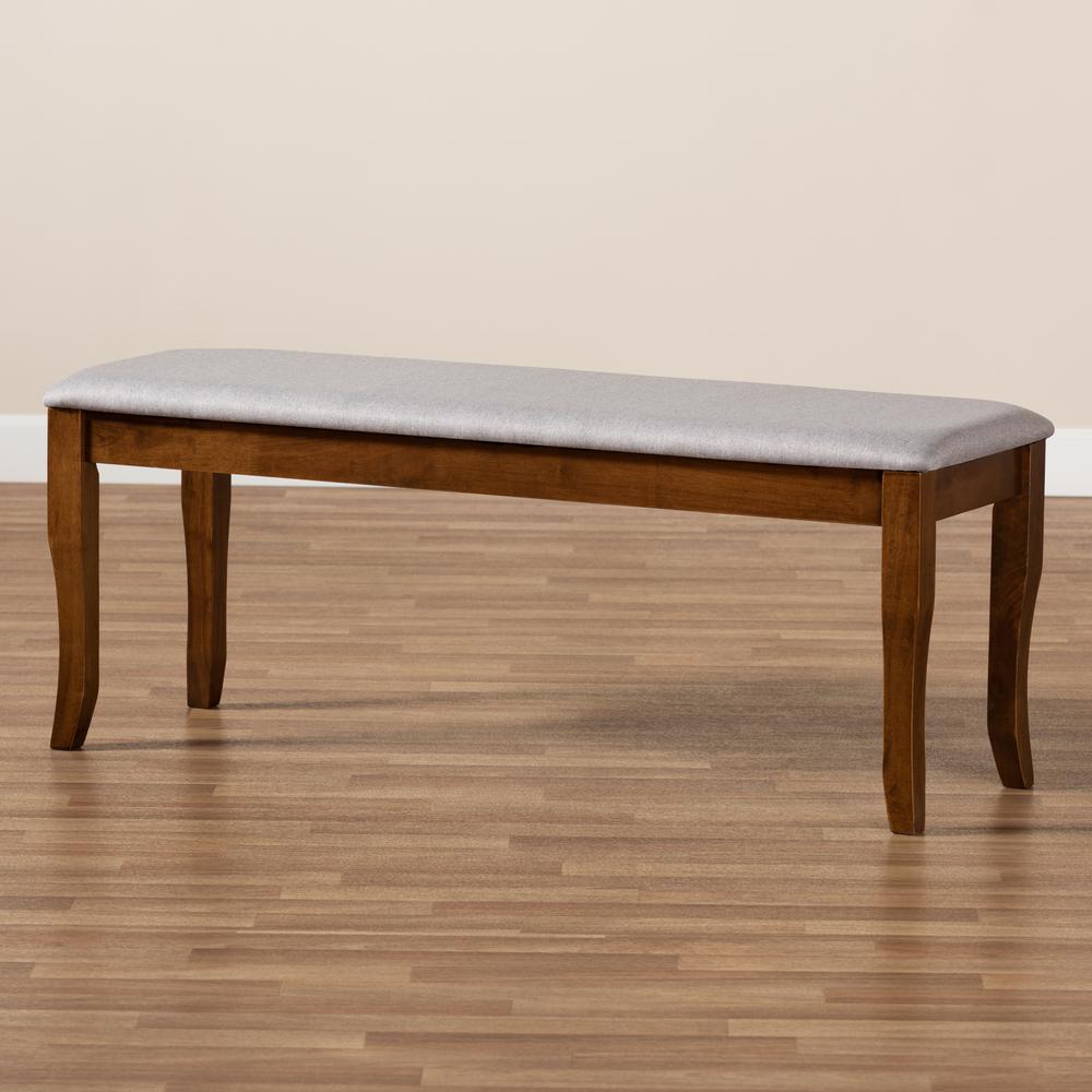 Transitional Grey Fabric Upholstered and Walnut Brown Finished Wood Dining Bench. Picture 13