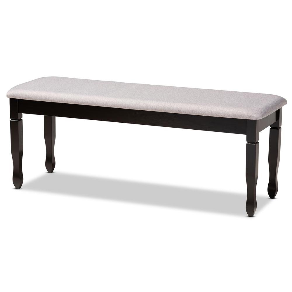 Grey Fabric Upholstered and Dark Brown Finished Wood Dining Bench. Picture 8