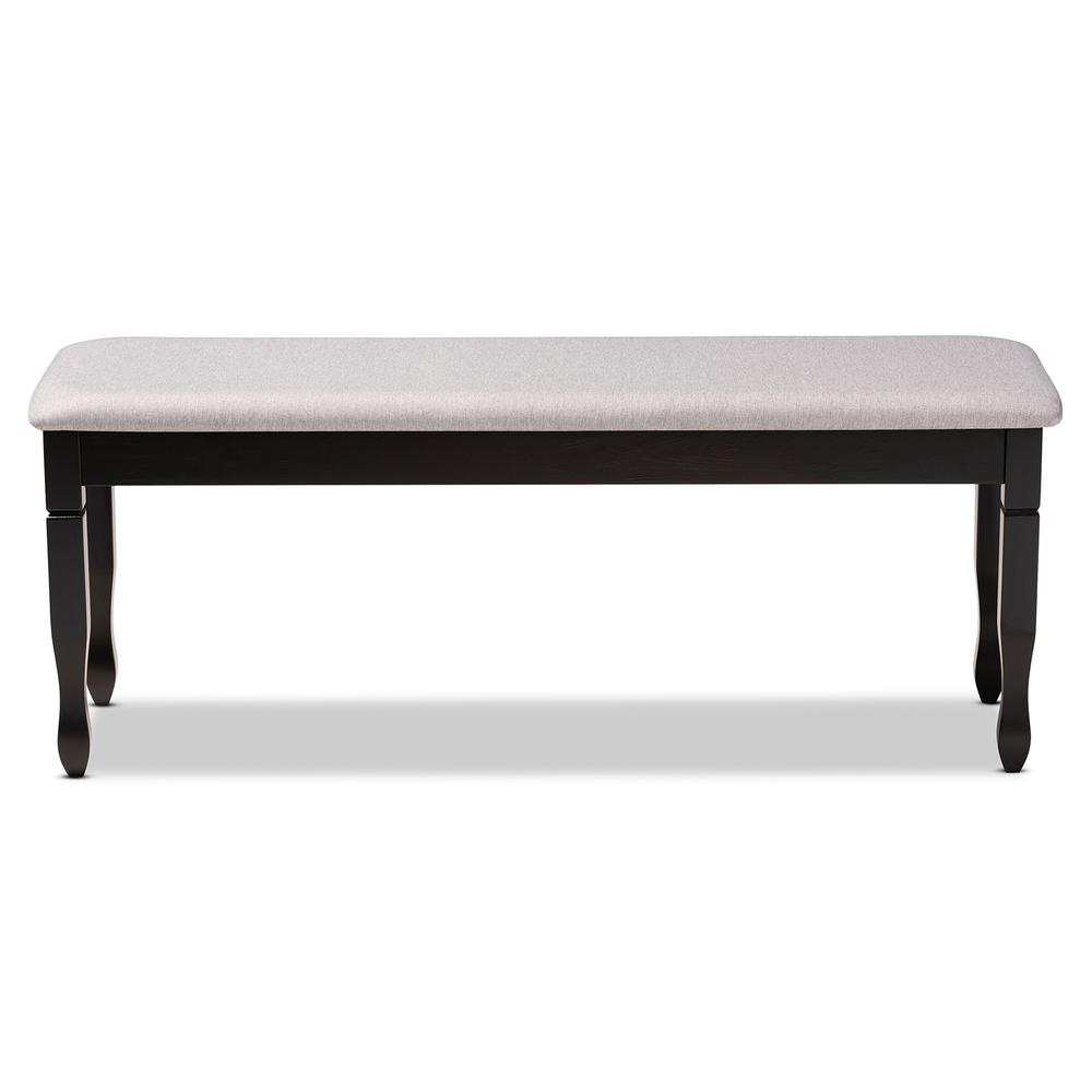 Grey Fabric Upholstered and Dark Brown Finished Wood Dining Bench. Picture 9