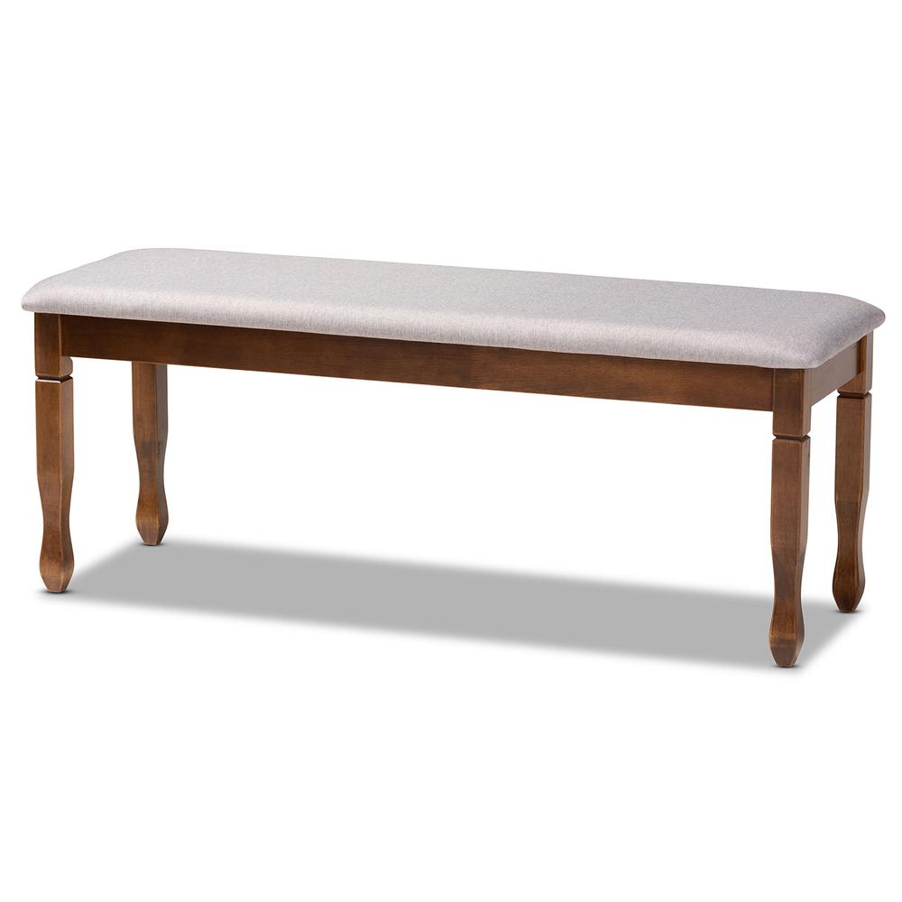 Grey Fabric Upholstered and Walnut Brown Finished Wood Dining Bench. Picture 8