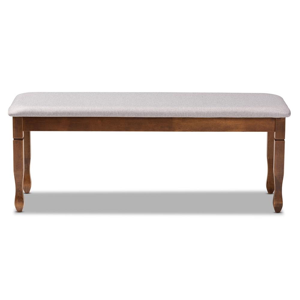 Grey Fabric Upholstered and Walnut Brown Finished Wood Dining Bench. Picture 9