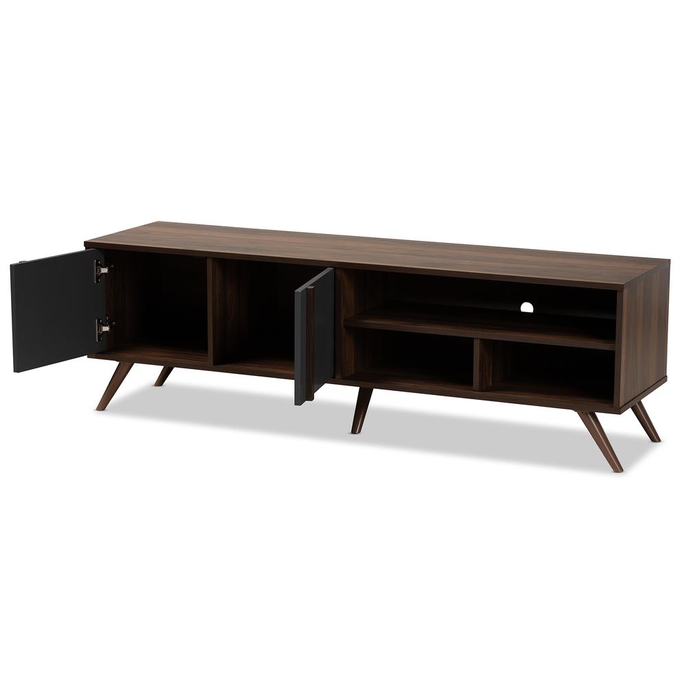 Two-Tone Grey and Walnut Finished Wood 2-Door TV Stand. Picture 11