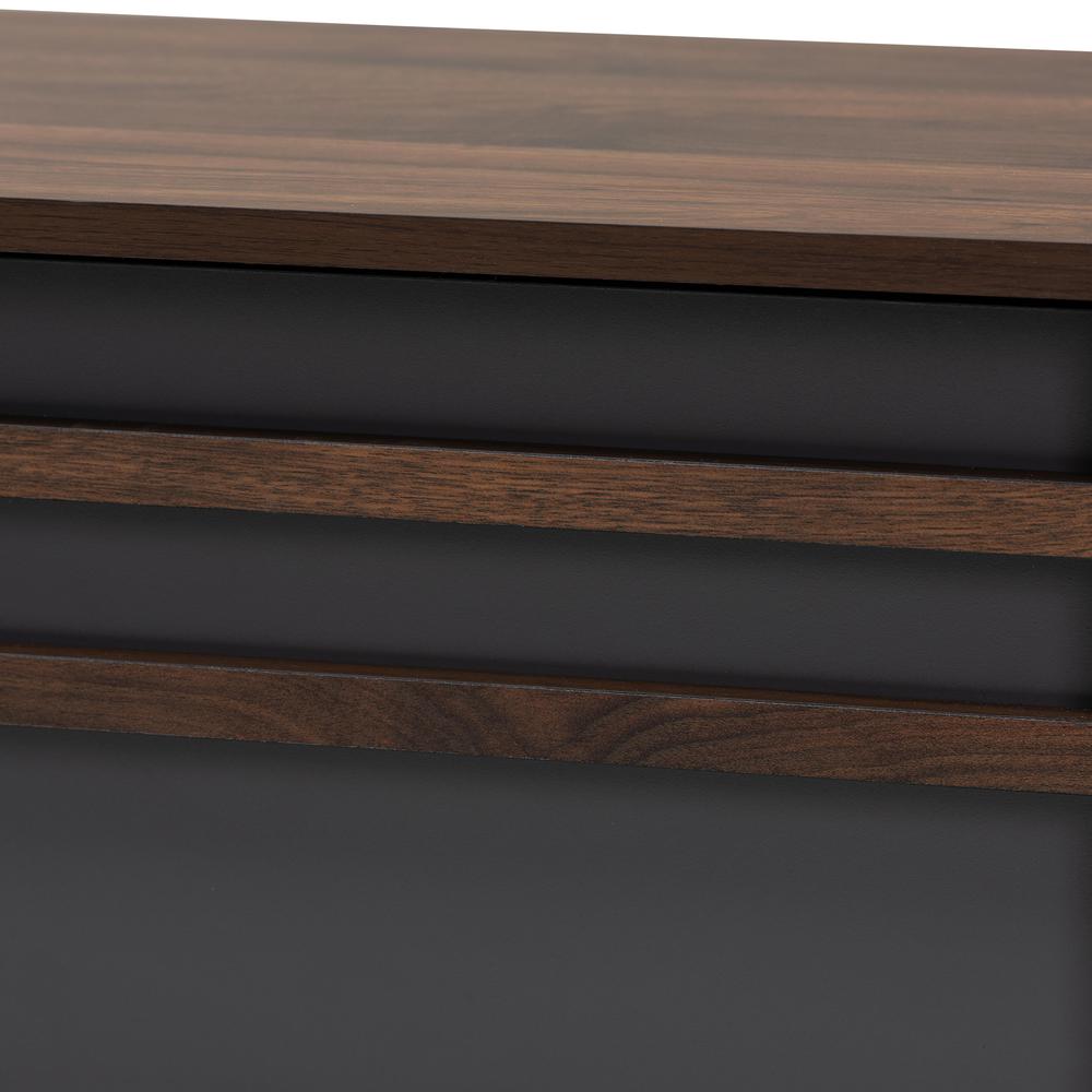 Two-Tone Grey and Walnut Finished Wood TV Stand with Drop-Down Compartments. Picture 14