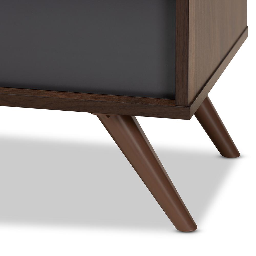 Two-Tone Grey and Walnut Finished Wood TV Stand with Drop-Down Compartments. Picture 15